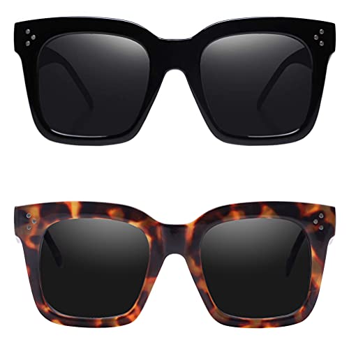 TAOTAOQI Vintage Women Oversized Sunglasses Designer Luxury Square Sun Glasses UV400 Protection Flat Lens (Black Frame Black Gradient Lens, 51)