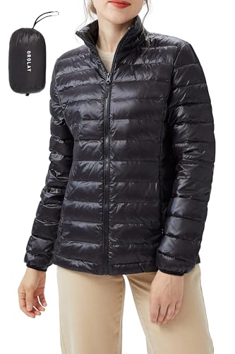 Orolay Women's Lightweight Packable Down Jacket Quilted Puffer Coat with Stand Collar Black XS