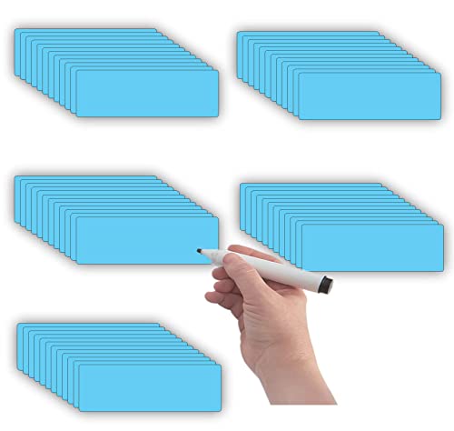 STTMGN Dry Erase Magnetic Labels (1x3",Pack of 60),Write On Magnets Sticker,Waterproof/Reusable for Classroom&Office&Cabinet&whiteboard&Fridge&More (Blue)