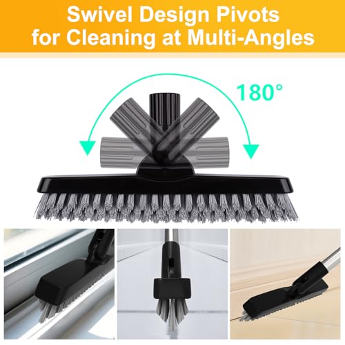 ITTAHO 2 Pack Grout Brush with Long Handle, Swivel Cleaning Grout Line Scrubber - Extendable Durable Handle Grout Cleaner Brush for Bathroom,Tile,Baseboard,Walk in Shower,Corner & Narrow Space (Black)