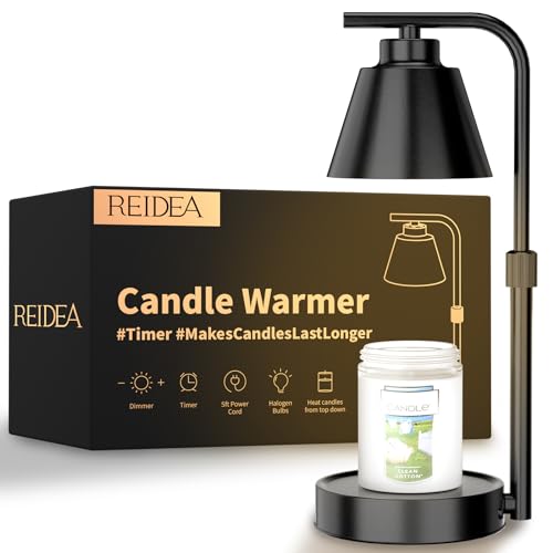 Candle Warmer Lamp Timer Dimmer, REIDEA Wax Melter Adjustable Height for 3-Wicks Large Jar Scented Candles (D-4 inches), Safe and Efficient Way to Enjoy The Scents You Love