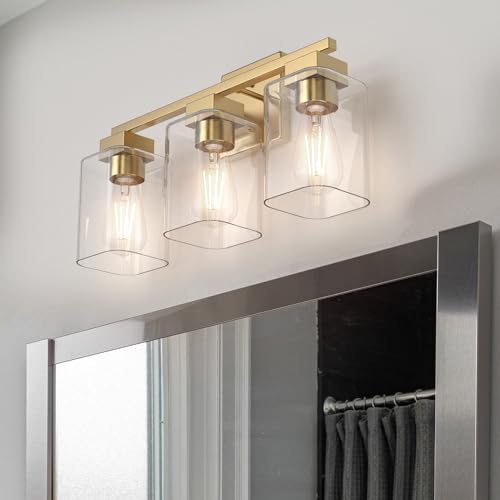 Espird Black Bathroom Vanity Light - 3 Light Bathroom Light Fixture Square Design & UL Certification, Bathroom Lighting Fixtures Over Mirror, Modern Matte Black Vanity Light for Bathroom & Restroom