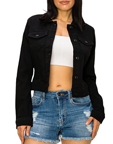 Creative Mimesis Denim Jean Jacket For Women Button up Long Sleeve Stone Washed S - 3XL (90243 Black, Small)