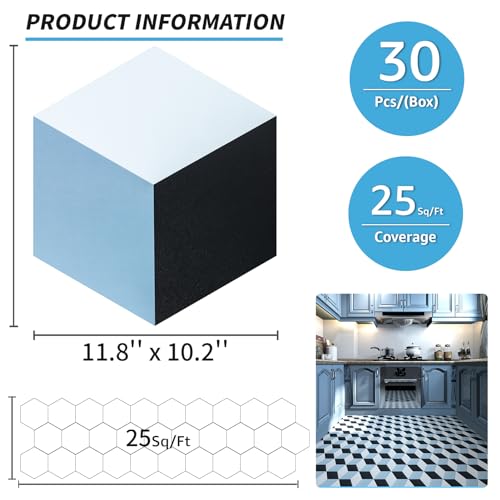 Art3d 30-Pack Hexagon Peel and Stick Flooring Tile Marble Look, Self Adhesive Waterproof Vinyl Floor Tile for Kitchen Bathroom Living Room Bedroom, 11.8" x 10.2" White Marble