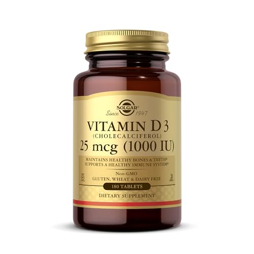 Solgar Vitamin D3 (Cholecalciferol) 25 mcg (1000 IU) - Helps Maintain Healthy Bones & Teeth - Immune System Support - Non-GMO, Gluten Free, Dairy Free, Kosher - Unflavored, 180 Count