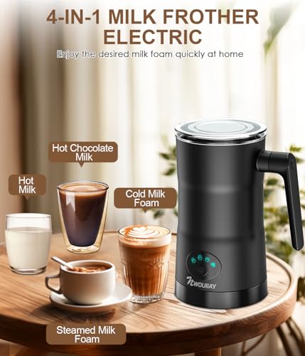 NWOUIIAY 4 in 1 Milk Frother Electric and Steamer 11.8 oz/350ml Hot/Cold Foam Maker Intelligent Temperature Control Electric Milk Warmer for Latte/Coffee/Hot Chocolate/Cappuccino