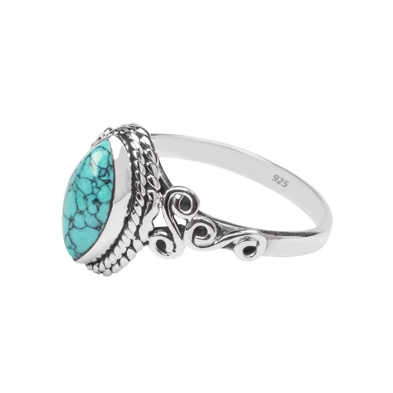 Turquoise Stone Ring 925 Sterling Silver Statement Ring For Women and Girls Handmade Rings Natural Gemstone Ring Promise Ring For Christmas Size US 6 Gift For Her