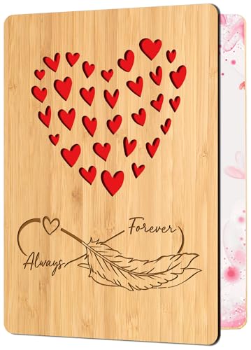 EXQUIDECA Handmade Wooden Bamboo Greeting Cards with Love for Mr.and Mrs.Couples Wife Husband Anniversary Birthday Marriage Wedding Sustainable Use