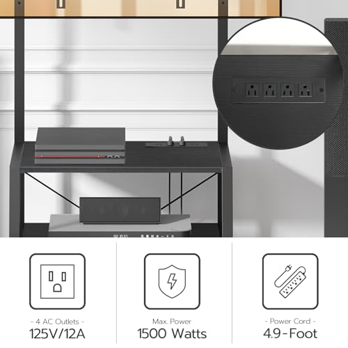 HOOBRO Rolling TV Stand with Mount and Power Outlet Up to 55 inch TVs, Corner Entertainment Center, Small TV Stand with 3-Tier Storage Shelves for Living Room, Bedroom, Black BB66UDS01