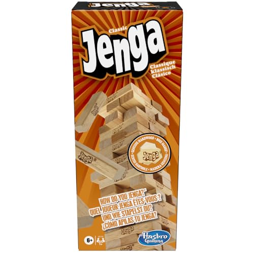 Hasbro Gaming Jenga Classic Game with Genuine Hardwood Blocks,Stacking Tower Game for 1 or More Players,Kids Ages 6 and Up