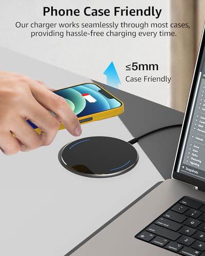 TOZO 2024 Upgraded Wireless Charger 15W Max Fast Wireless Charging Pad Compatible with iPhone 16/16 Plus/16 Pro Max /15/14/13/SE/12 Series, Samsung Galaxy S24/S23/S22 Series (No AC Adapter), Black