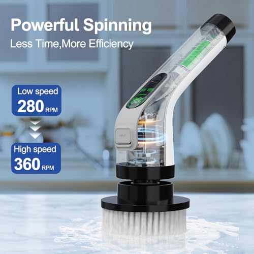 Electric Spin Scrubber with Long Handle: Cordless Power Shower Scrubber Spin Brush with 7 Brush Replacement Heads for Cleaning Bathroom,Tub, Tile