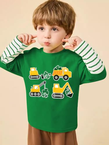 Toddler Boy T-Shirt St Patricks Day Shirt Tractor Truck Tops Kids Striped Sleeve Patchwork Baby Tees 2T