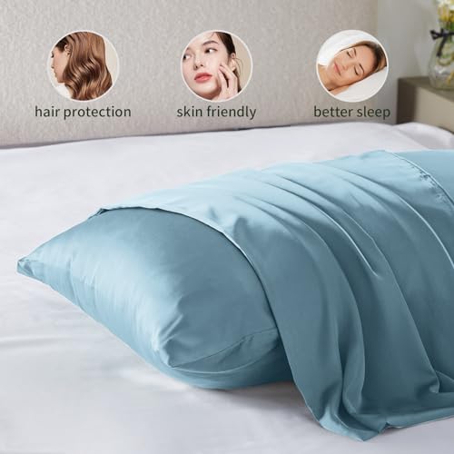 Silk Pillow Cases 2 Pack Mulberry Silk Pillow Cases Soft Breathable Both Sided Natural Silk Pillowcase with Zipper Beauty Sleep Silk Pillow Cases for Gift(King,Green)