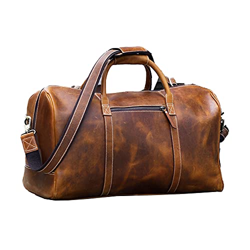 KomalC Leather Duffel Bags for Men and Women Full Grain Leather Travel Overnight Weekend Leather Bags Sports Gym Duffel for Men (Tan, 20 Inch)