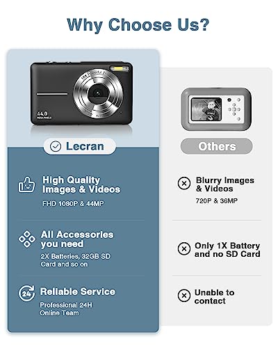 Digital Camera, FHD 1080P Kids Camera with 32GB Card, 2 Batteries, Lanyard, 44MP 16X Zoom Anti Shake, Compact Portable Point Shoot Camera for Kids Teens Students Children Girls Boys(Light Green)