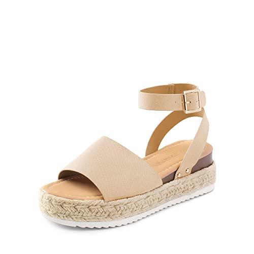 DREAM PAIRS Women's Platform Espadrilles Casual Ankle Strap Wedge Sandals Comfortable Dressy Summer Shoes,Size 10,Nude-Suede,SDPW2359W