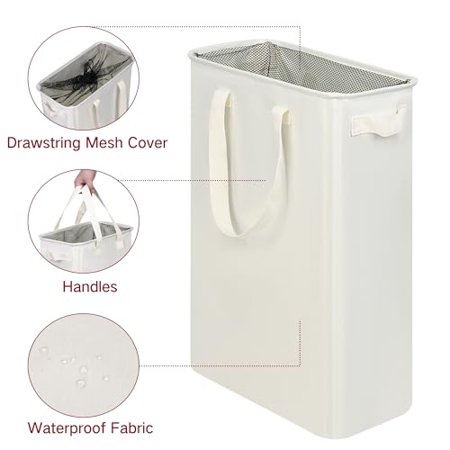 efluky Laundry Basket, Dirty Clothes Basket with Handles, Foldable Laundry Basket for Clothes, Tall Laundry Basket for Laundry Room, Dorm and Bedroom, 12.7 Gallons(48L) Beige