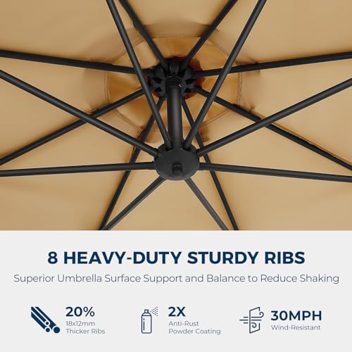 HOMSHADE 10ft Offset Patio Umbrella - Offset Hanging Cantilever Patio Outdoor Market Umbrella UPF50+ UV Protection with Easy Tilt Adjustment and Crank for Pool Deck and Garden (Beige)