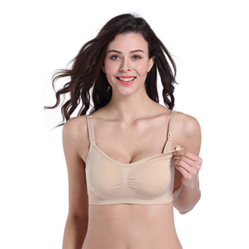 Stelle Nursing Bras Maternity Bra for Breastfeeding Pregnancy Wireless Bralette with Pads, Extenders & Clips (Black/Gray/Beige,M)