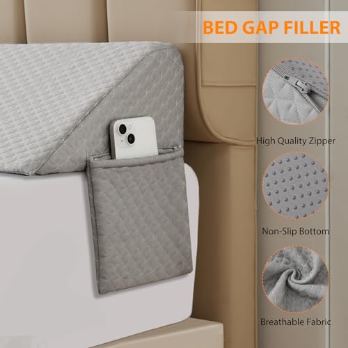 Ruqmuis Queen Bed Wedge Pillow for Headboard, Bed Gap Filler, Mattress Gap Filler Queen, Fill The Gap (0-7") Between Headboard and Mattress (Grey, 60"x10"x6")