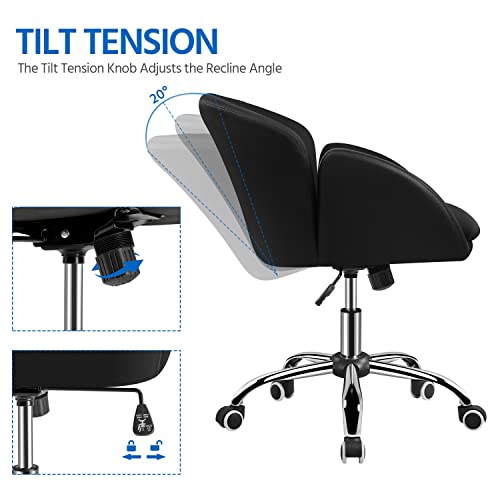 Yaheetech Cute Petal Desk Chair Home Office Swivel Upholstered Leather Makeup Vanity Desk Chair with Armrests for Bedroom Modern Computer Rolling Chair for Women Black