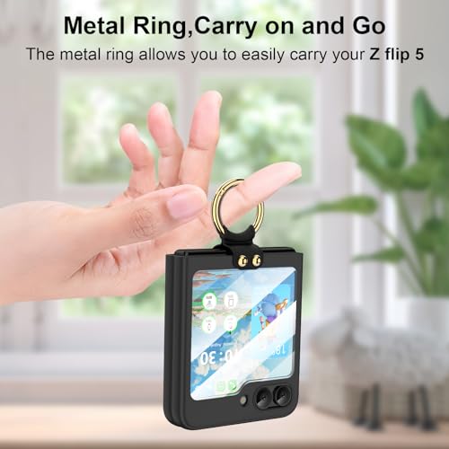 DAKORIE for Samsung Galaxy Z Flip 5 Phone Case, Full Body Protector with Golden Ring Shockproof Phone Cover for Samsung Galaxy Z Flip 5 5G(Black)