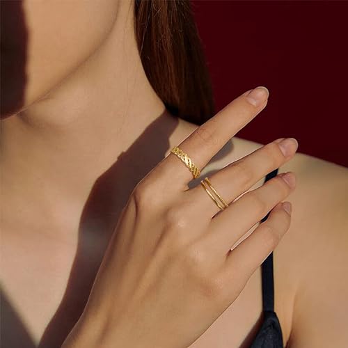TOBENY Stackable Gold Rings for Women Non Tarnish Trendy 14K Gold Plated Stacking Cubic Zirconia Thin Thumb Ring Set Dainty Promise Wedding Bands Engagement Statement Rings for Women Size 6 7 8 9 10