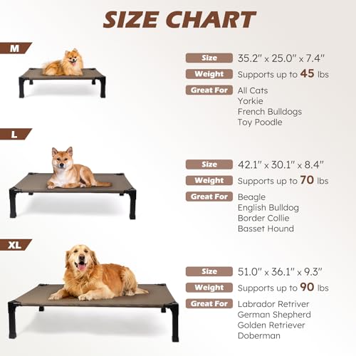 Cooling Elevated Dog Bed, Raised Dog Bed with Washable Breathable Mesh and Metal Frame, Portable Dog Cot Bed with No-Slip Feet for Outdoor and Indoor Use