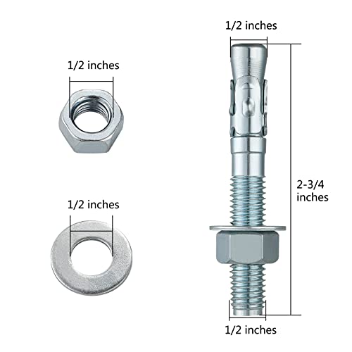 Wensilon 1/4x3 10Pcs Inch Standard Fasteners for Heavy-Duty Zinc Wedge Anchors for Cement and Concrete