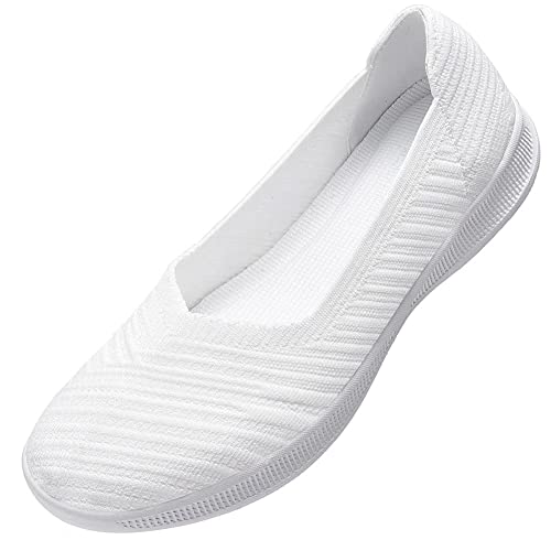 konhill Women's Slip on Loafers - Comfy Walking Tennis Low-Top Ballet Flat Nurse Shoes Casual Sneakers 5.5 US Light Gray,36