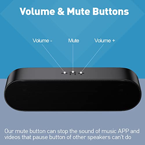 ABRRU USB Computer Speakers, PC Speakers for Desktop, Laptop Speakers with Crystal Clear Sound, Loud Volume, Volume Control and Mute Button(USB-C to USB Adapter Included) (Black)