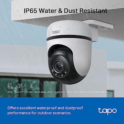 Tapo 2K Outdoor Wired Pan/Tilt Security Wi-Fi Camera, 360° View, Motion Tracking, Works w/Alexa & Google Home, Color Night Vision, Free AI Detection, Cloud & SD Card Storage(up to 512GB), Tapo C510W