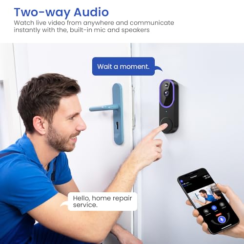 SUNNYJANE Smart 1080P Video Doorbell Camera Wireless, AI Human Detection, Live View, 2-Way Audio, Included Chime, Night Vision, 2.4G Wi-Fi, Cloud Storage, Indoor/Outdoor Surveillance Cam (Purple)