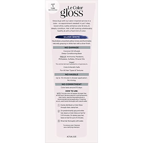 L'Oreal Paris Le Color Gloss One Step Toning Gloss, In-Shower Hair Toner with Deep Conditioning Treatment Formula for Gray Hair, Silver White, 1 Kit