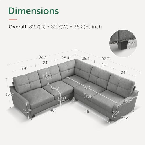 HONBAY Convertible Sectional Sofa L Shaped Couch for Small Apartment Reversible Sectional Couch for Living Room,Dark Grey