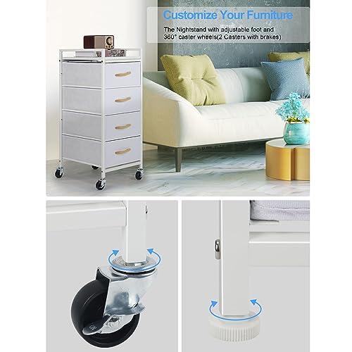 DOMYDEVM 4 Tier Drawer Closet Organizer Tower Clothing Storage Drawers Small Black Nightstand Fabric Organizer Unit with Wooden Top for Bedroom, Living Room, Nursery Room