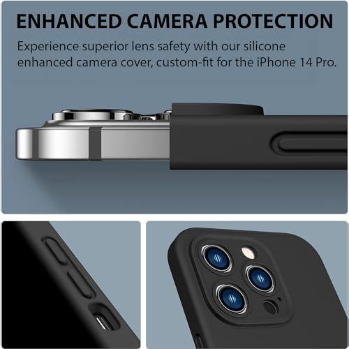 CellEver Heavy-Duty Silicone Case for iPhone 14 Pro - Military Drop Protection, Camera Shield, Scratch-Free Interior, Black