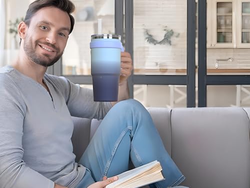 Zukro 24 oz Triple Insulated Tumbler with Handle - Leak Proof Stainless Steel Cup with Straw & Lid - No Sweat Double-wall Travel Mug for Hot and Cold Drinks - Dishwasher Safe, Cupholder Friendly