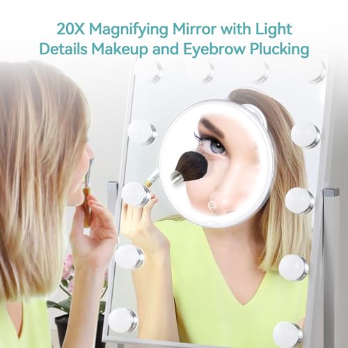 B Beauty Planet Rechargeable Magnifying Mirror with Light, 20X Lighted Makeup Mirror, 3 Color Magnifying Makeup Mirror with 34 LEDs Light, 360° Rotation Vanity Mirror with Light, 1500 mAh 8 in