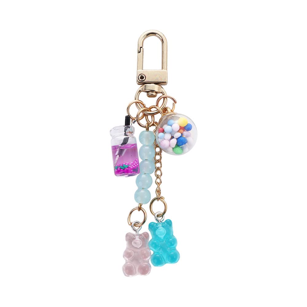 Cute Resin Gummy Bear Key Chain Candy Color Animal Bear Charms Keychains Car Keys Bag Pendant Keyring Jewelry Gift(blue)