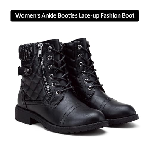 Vepose Women's Black Ankle Boots, Lace up Casual Combat Booties, Size 6 US - 927 Knitting Wool (CJY927 Black 06)