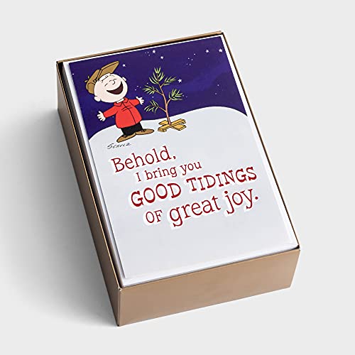 DaySpring - Peanuts - Good Tidings Great Joy - 50 Bulk Christmas Cards, KJV (J4792), Multi