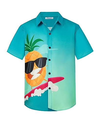 Yoimira Hawaiian Shirts for Boys, Boys Hawaiian Shirt Button Down, Aloha Shirt Boys Summer Beach Shirts for Kids 7-14 Years