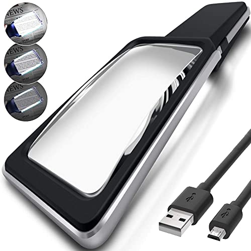 MagniPros 6X Rechargeable Magnifying Glass with 3 Color Light Modes & Anti-Glare Lens - Relieve Eye Strain | Perfect for Low Vision Seniors, Macular Degeneration & Fine Print