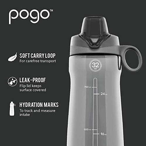 Pogo BPA-Free Tritan Plastic Water Bottle with Chug Lid, 32 Oz, Grey