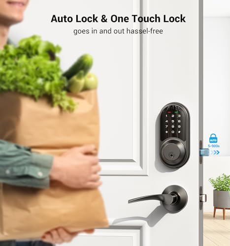 Veise Smart Locks for Front Door, 2 Lever Handle Set, Keyless Entry Deadbolt, App Control, Electronic Digital Touchscreen Keypad, Auto Lock, IP54 Waterproof, Easy Installation, Matte Black