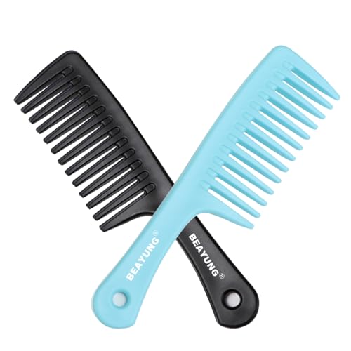 BEAYUNG 2 PCS Large Wide Tooth Comb, Shower Combs for Women, Curly Hair Brush, Detangling Comb, Hair Styling Comb, Hairdressing Tool (1Purple,1Blue)