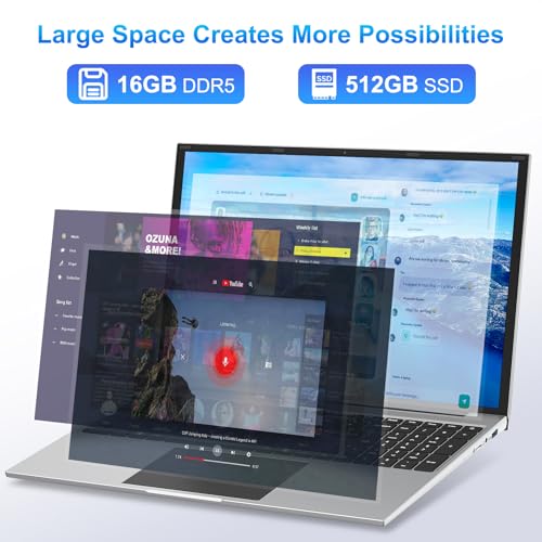 jumper Laptop, 16 Inch, Laptops Computer with 12th N100 CPU, 16GB DDR5 512GB SSD, FHD IPS Display, 1920x1200, 16:10, 4 Stereo Speakers, Cooling Systeem, HDMI, UHD Graphics(750 MHz).