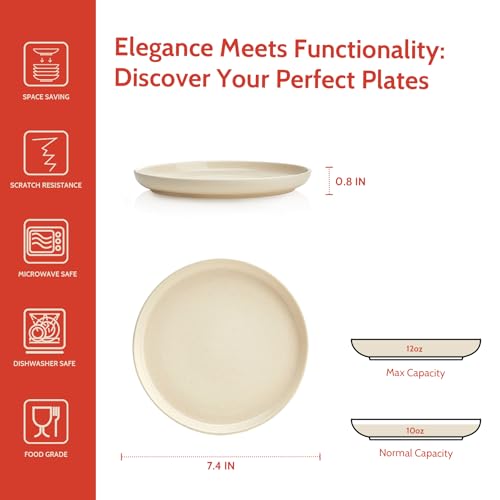 Porcelain 7.4 Inch Dessert Plates Set of 6 - Salad Modern Appetizer Plates - Dishwasher, Microwave, Oven Safe, Smooth Glaze, Scratch Resistant, Beige